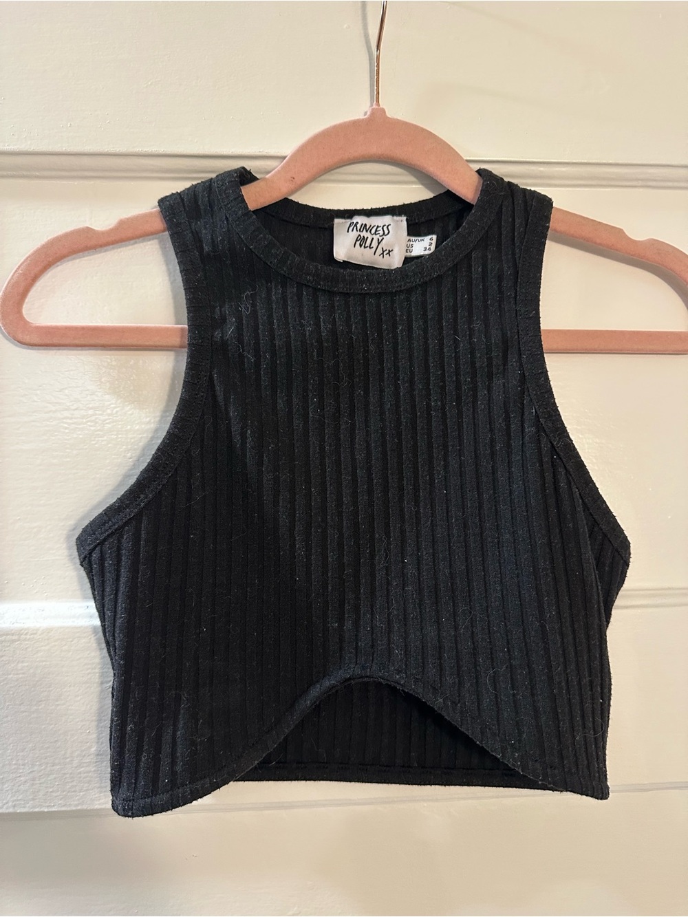Princess Polly Black Ribbed Crop Tank